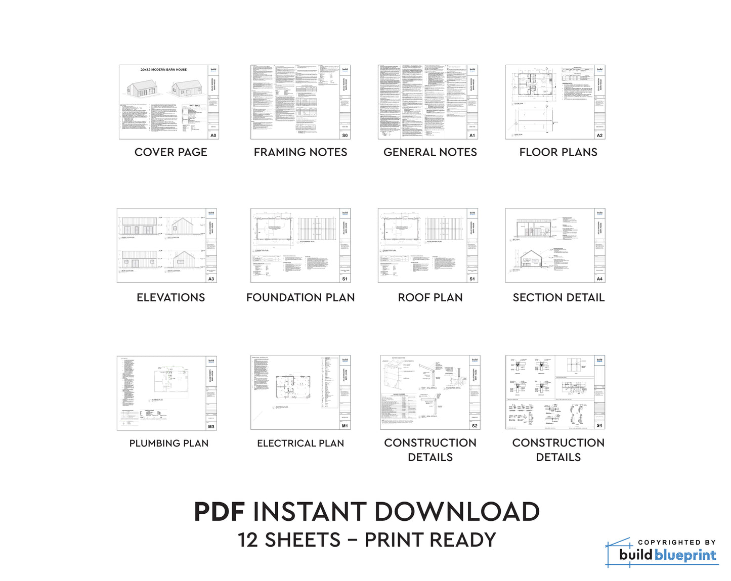 20' x 32' Modern Barn House Architectural Plans