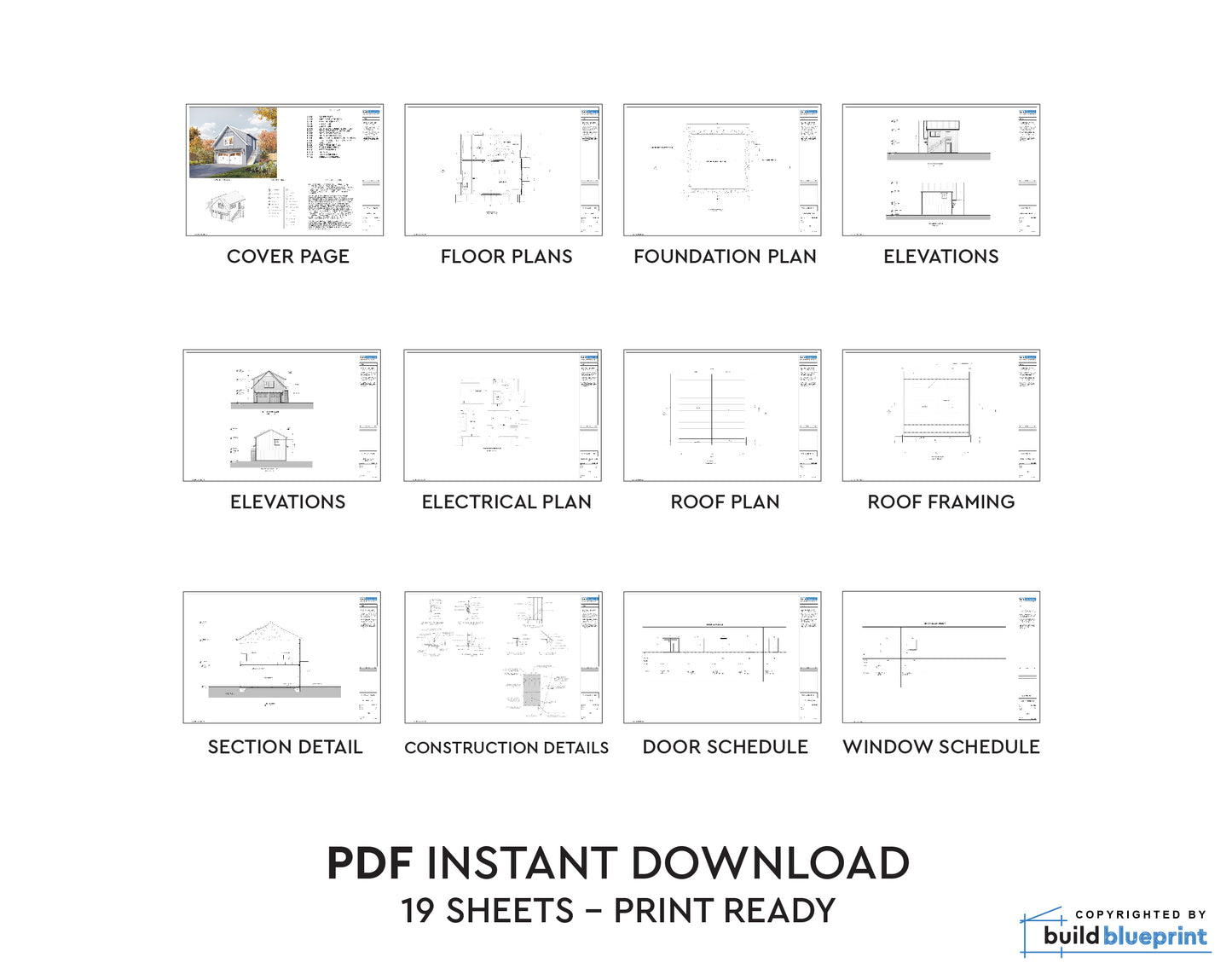 22'x22' Two Car ADU Garage Loft Architectural Plans