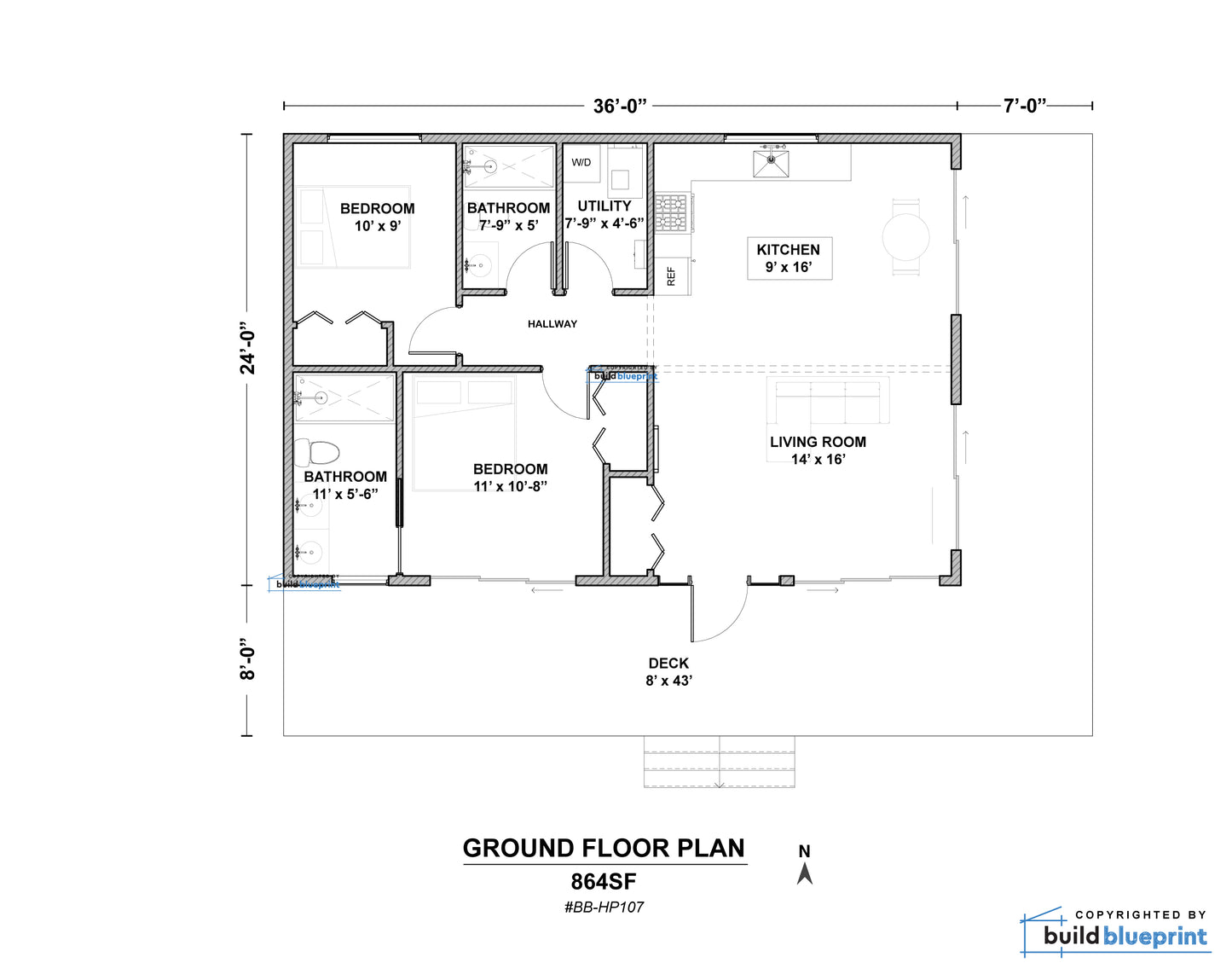 24' x 36' Lean Cottage Architectural Plans