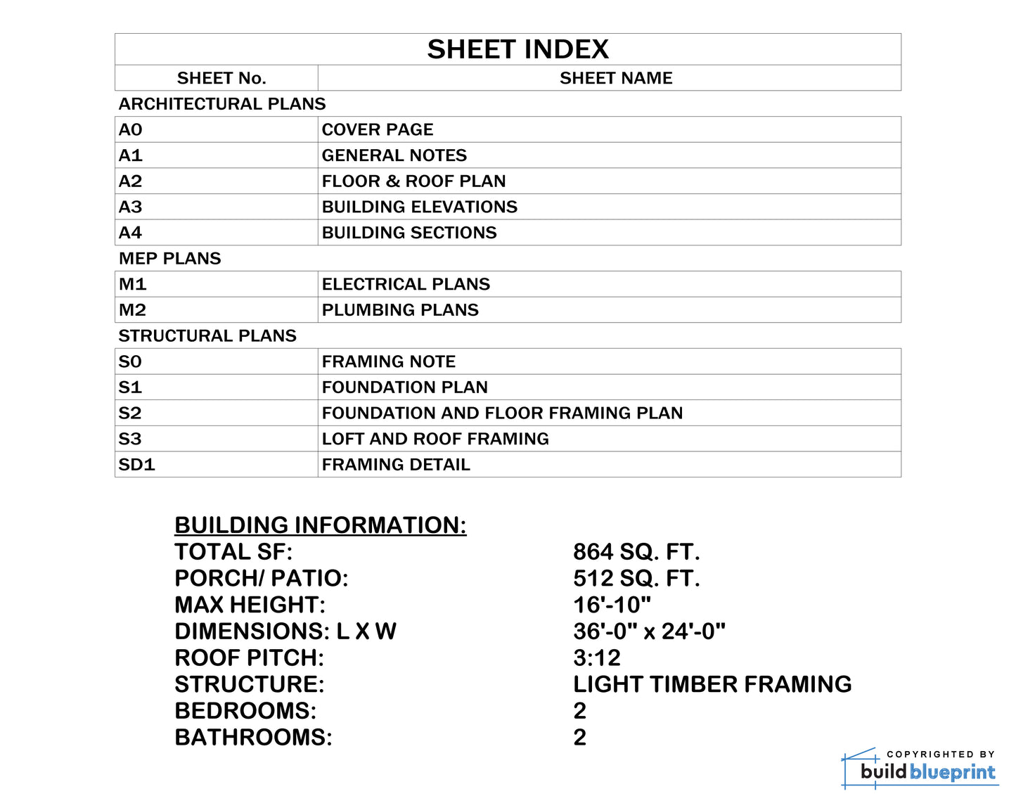 24' x 36' Lean Cottage Architectural Plans