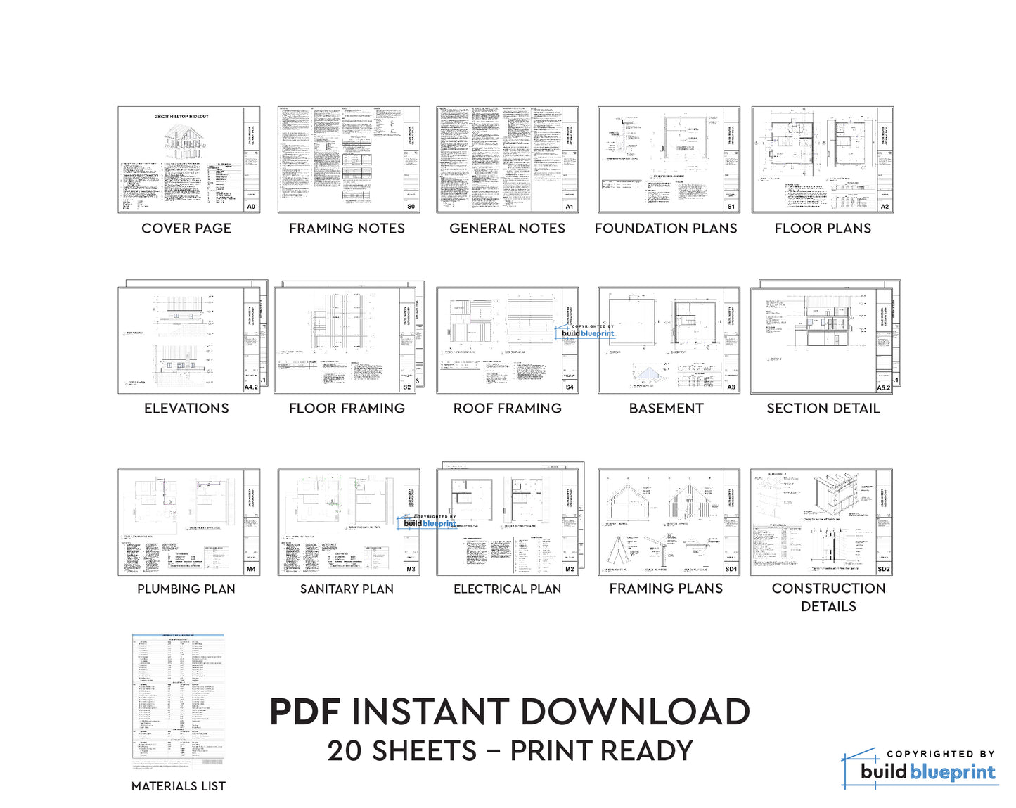 28' x 28' Hilltop Hideout Cabin Architectural Plans
