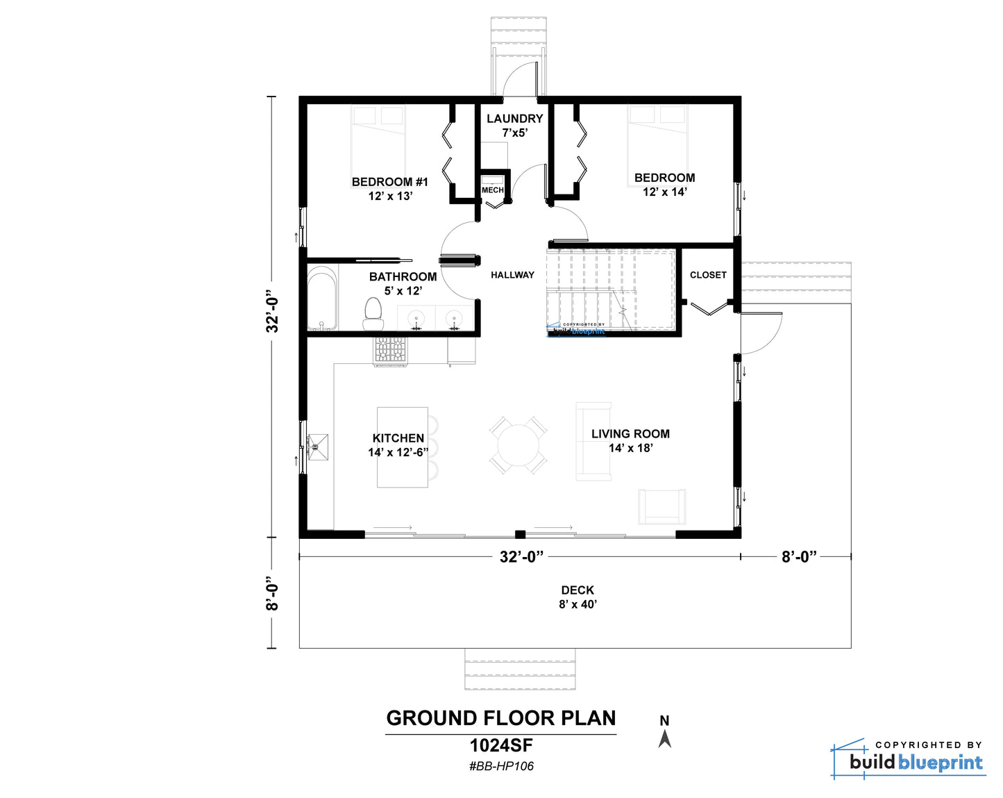 32' x 32' Long Creek Cabin Architectural Plans