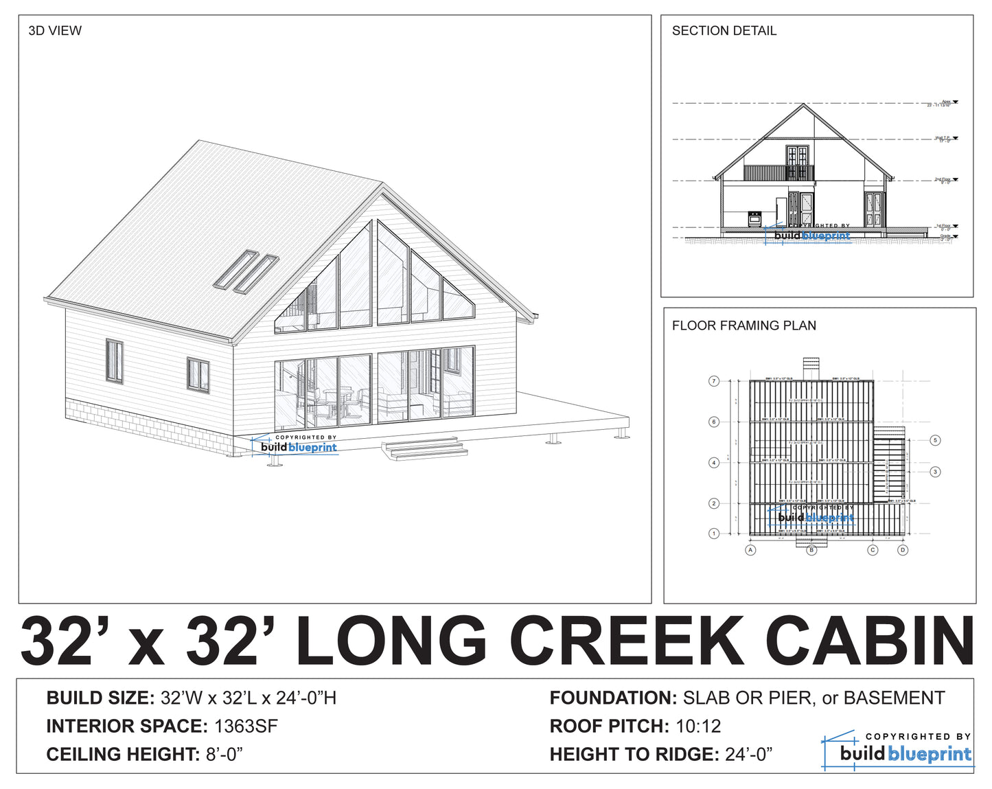 32' x 32' Long Creek Cabin Architectural Plans