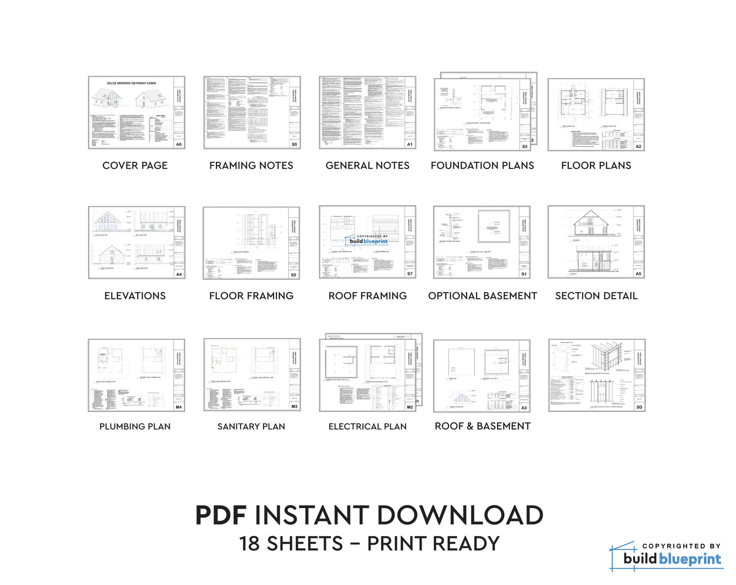 32' x 32' Long Creek Cabin Architectural Plans