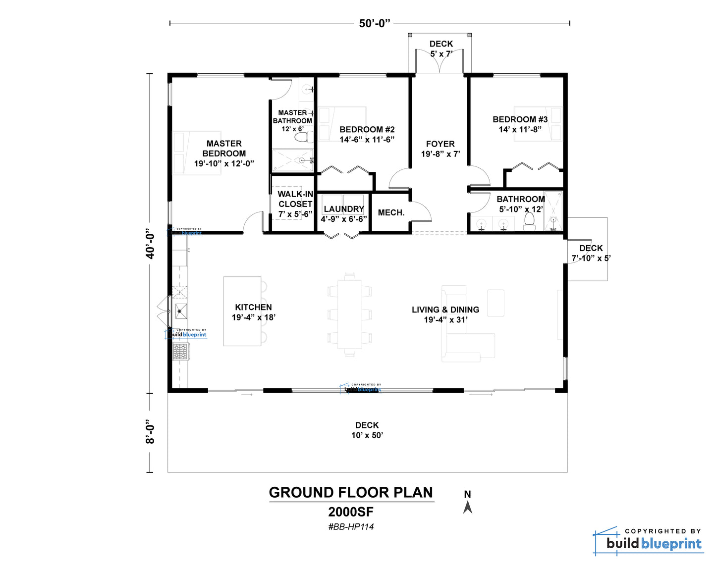 40' x 50' Lean Cottage Architectural Plans