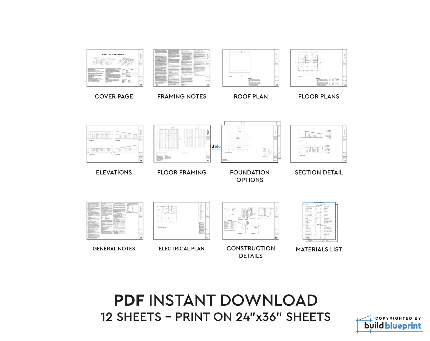 40' x 50' Lean Cottage Architectural Plans