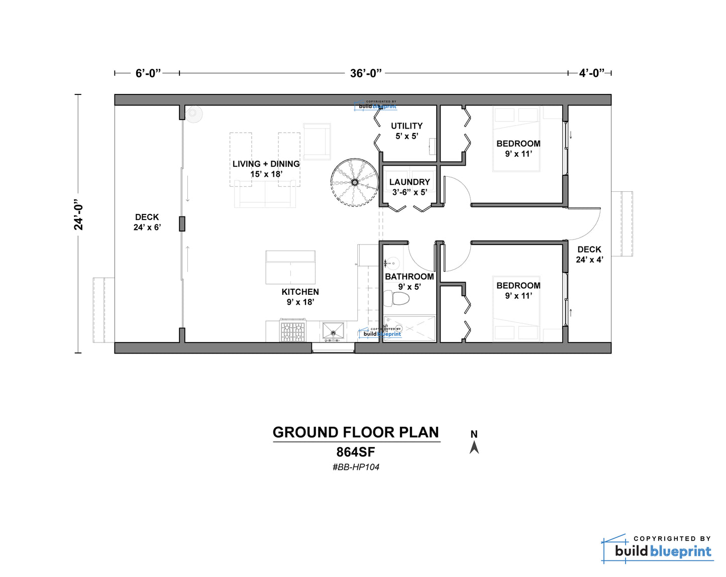 24' x 36' Nordic A-Frame House Architectural Plans