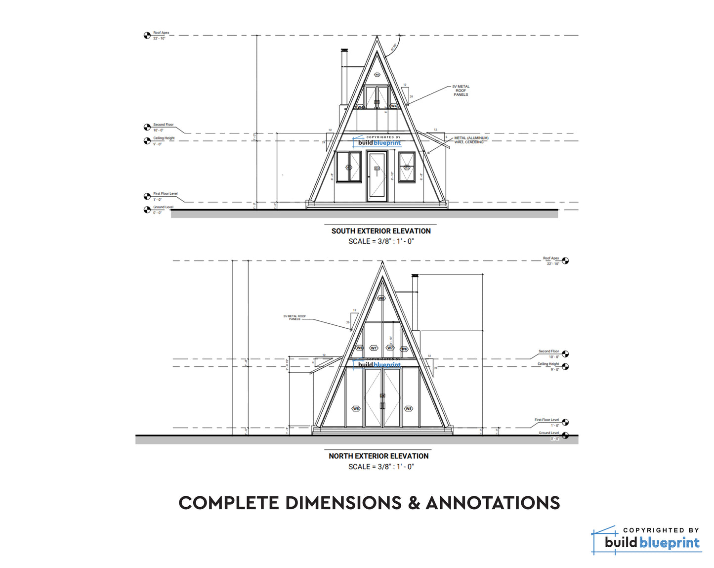 18' x 24' Modern A-Frame Cabin Architectural Plans