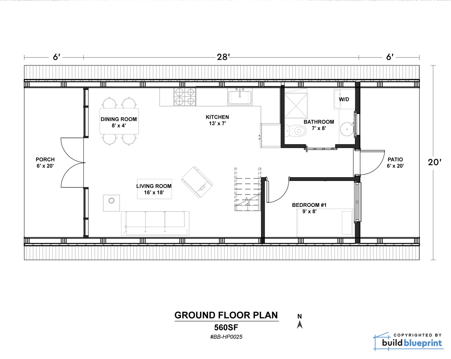 20' x 28' Modern A-Frame Cabin Architectural Plans