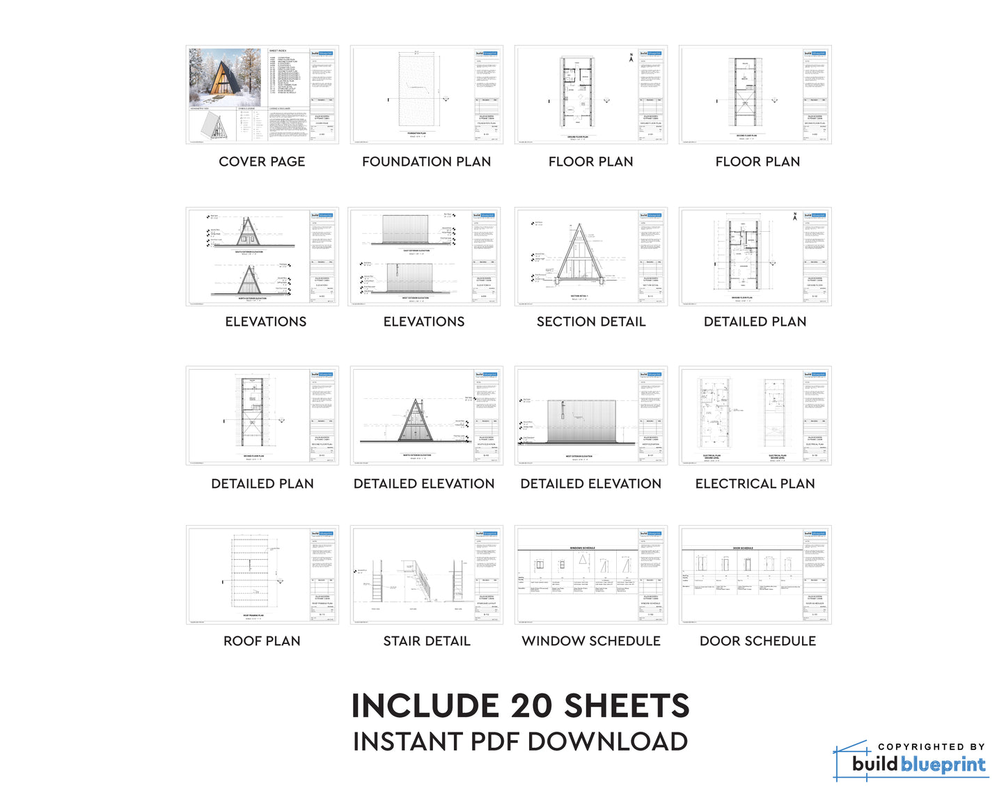 20' x 28' Modern A-Frame Cabin Architectural Plans