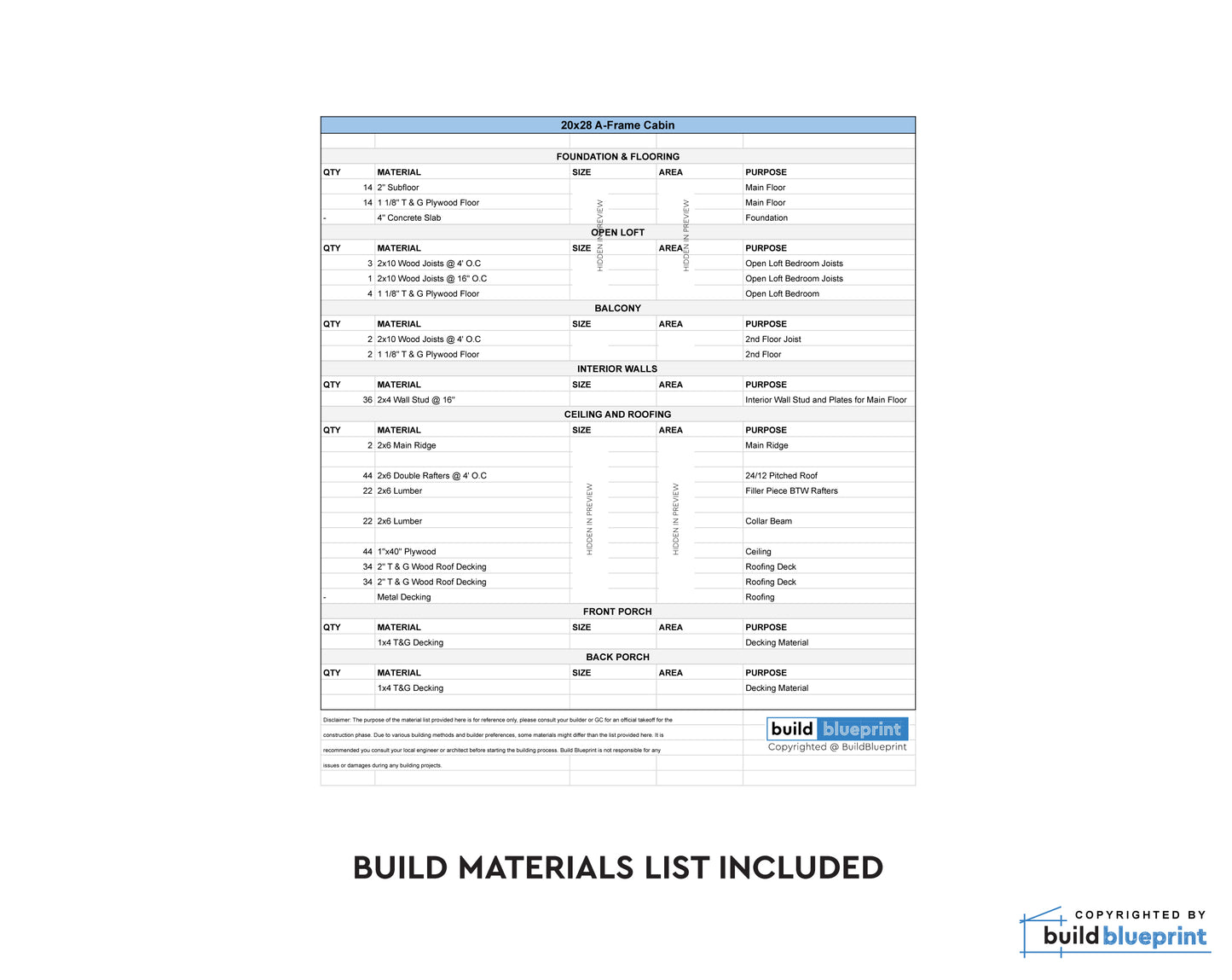 20' x 28' Modern A-Frame Cabin Architectural Plans