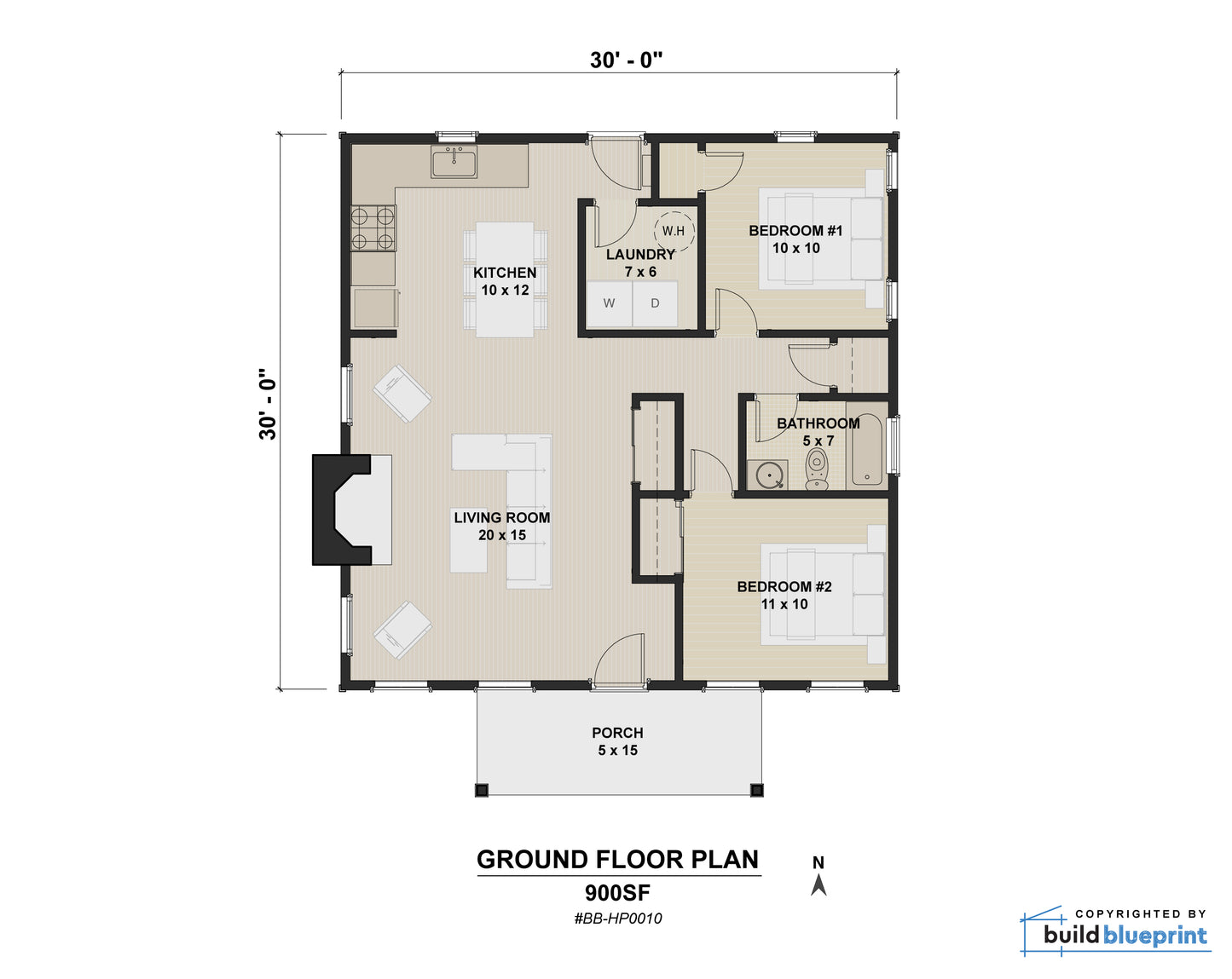 30' x 30' Small Cottage Architectural Plans