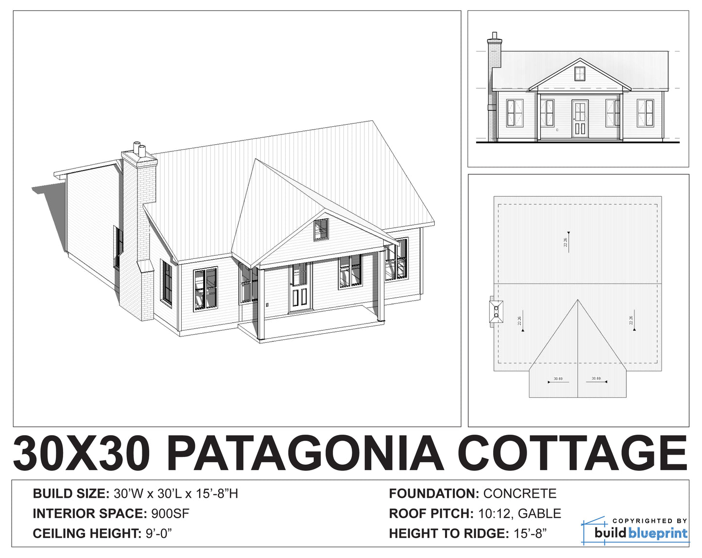 30' x 30' Small Cottage Architectural Plans