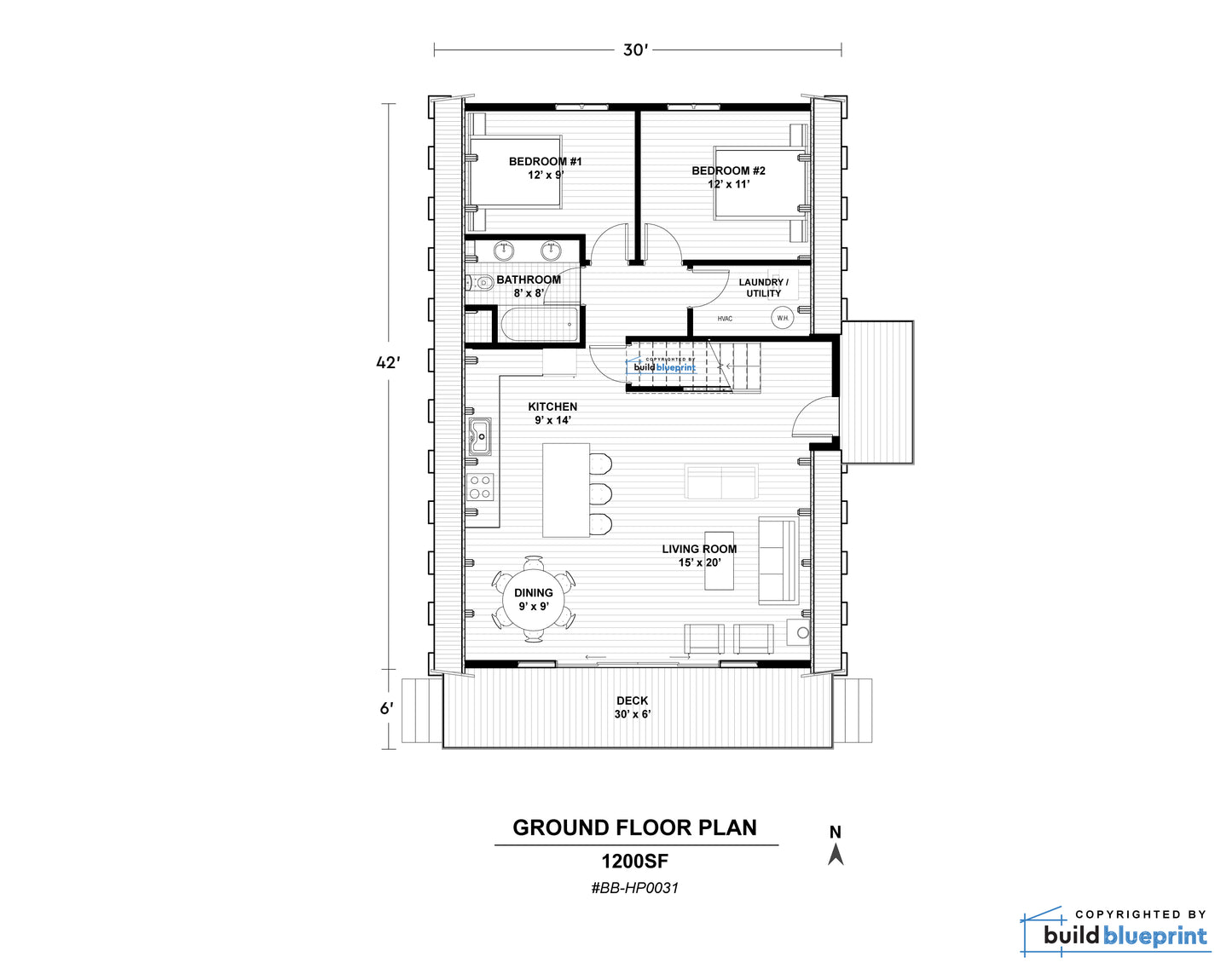 30' x 42' Modern A-Frame Cabin Architectural Plans