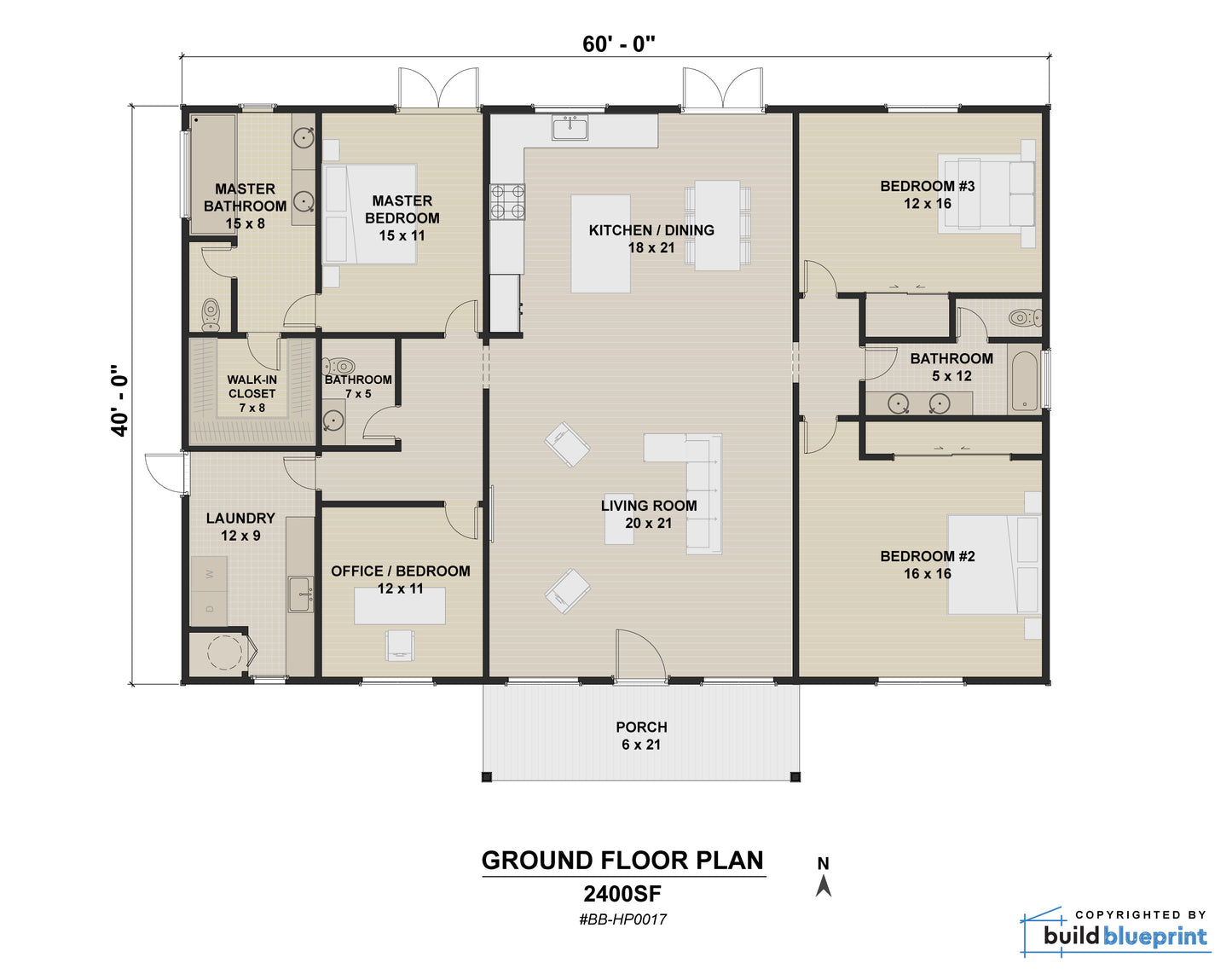 40' x 60' Modern House Architectural Plans