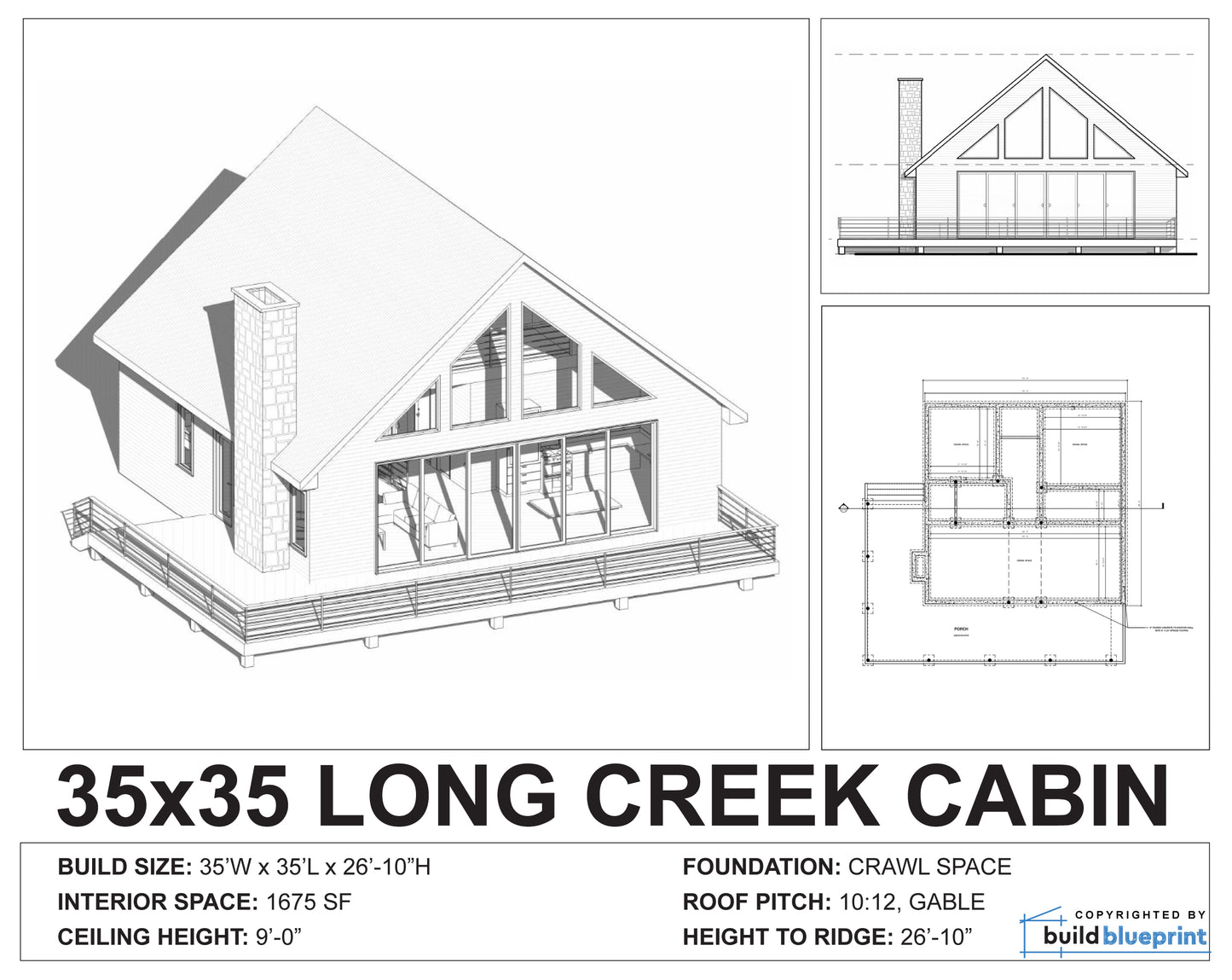 35' x 35' Long Creek Modern Cabin Architectural Plans