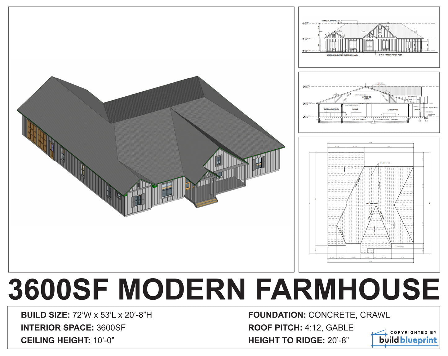 Modern Ranch Farmhouse Architectural Plans