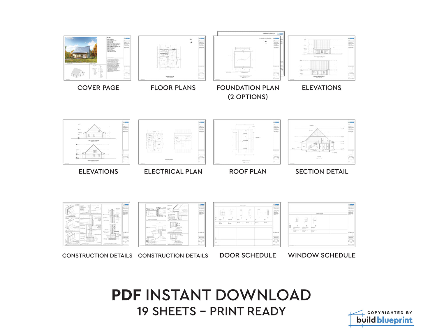 34' x 36' Spruce Cabin Architectural Plans