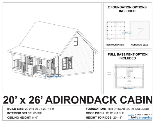 Adirondack cabin exterior rendering showing scale