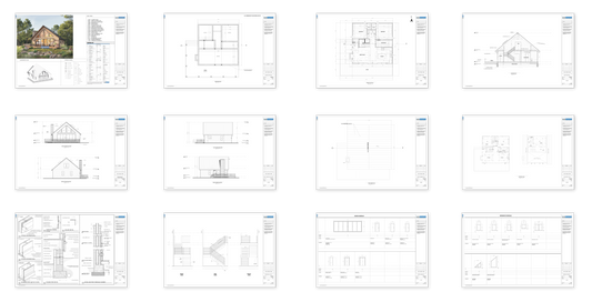 Architectural drawing sheet showing permit-ready cabin plans