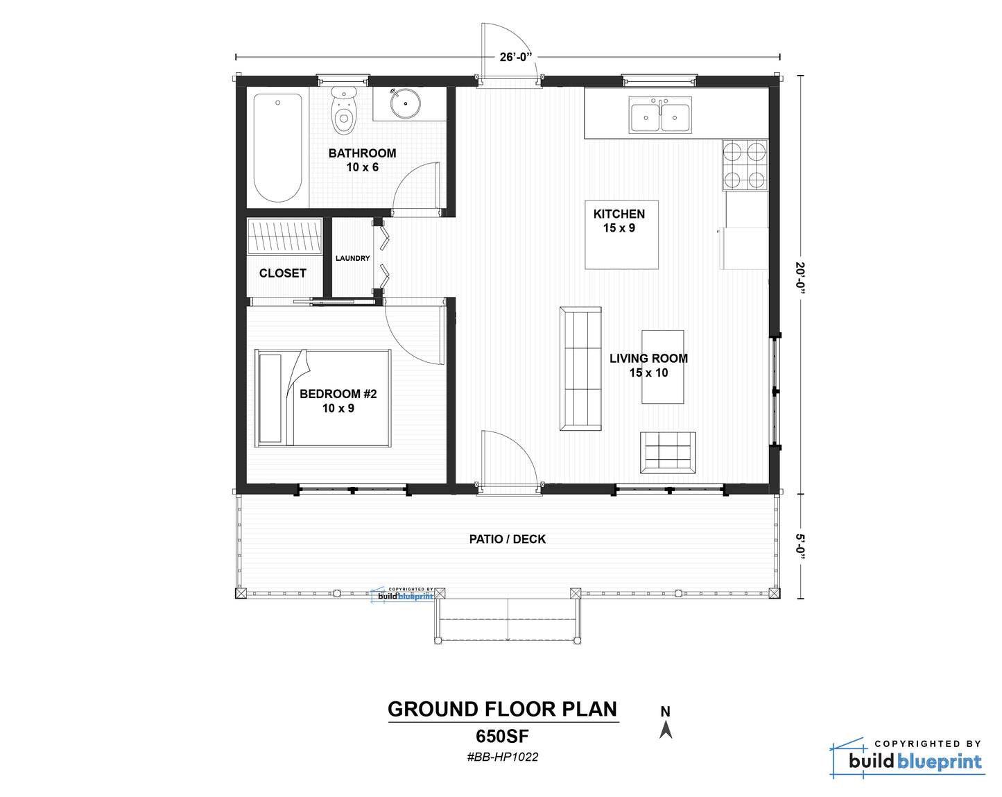 20' x 26' Farmhouse Cabin Architectural Plans