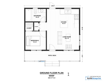 20' x 26' Farmhouse Cabin Architectural Plans