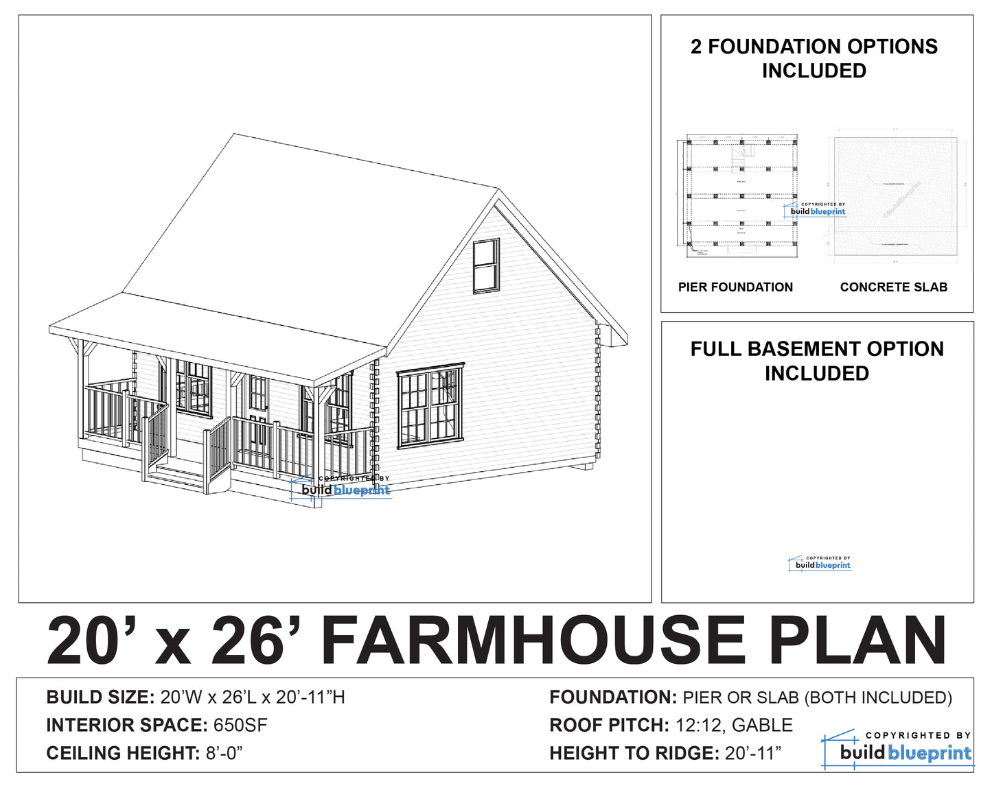 20' x 26' Farmhouse Cabin Architectural Plans