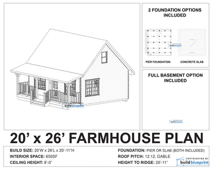 20' x 26' Farmhouse Cabin Architectural Plans