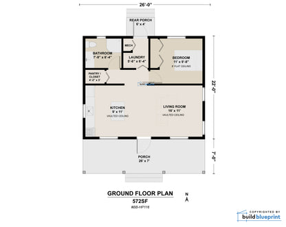 22' x 26' Garden Cottage Architectural Plans