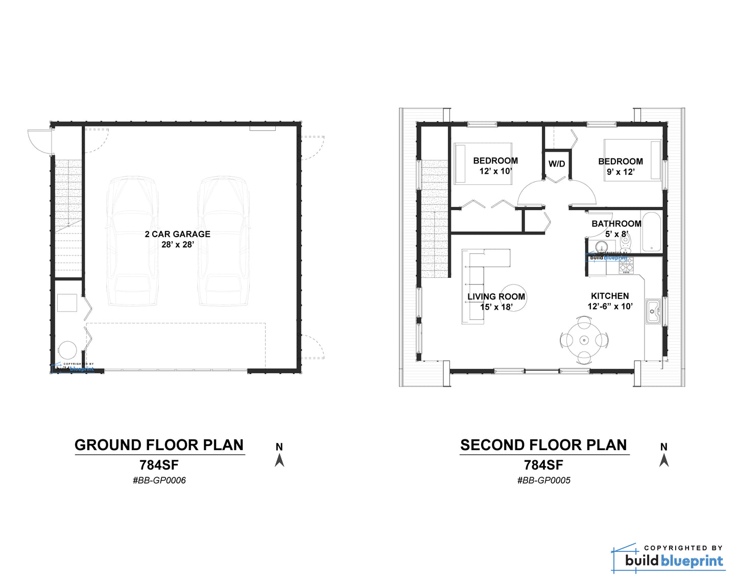 28' x 28' Two Car ADU Garage Loft Architectural Plans