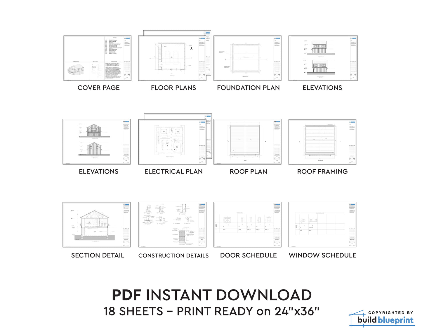 28' x 28' Two Car ADU Garage Loft Architectural Plans