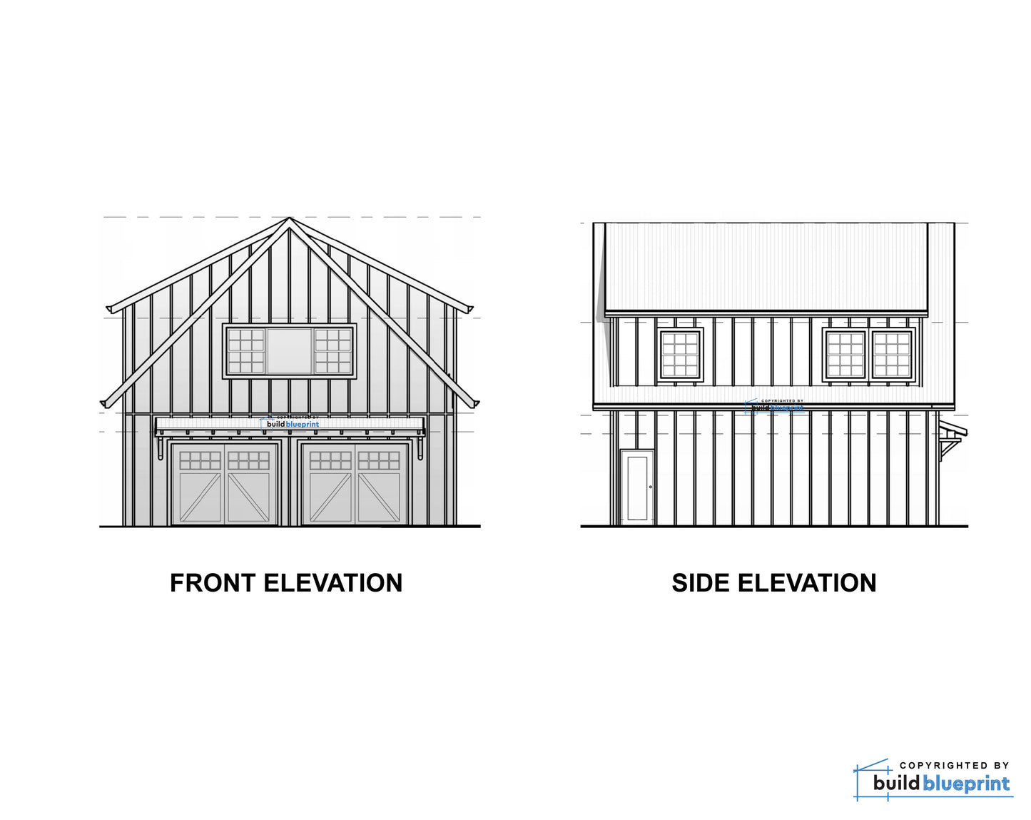 28' x 28' Two Car ADU Garage Loft Architectural Plans