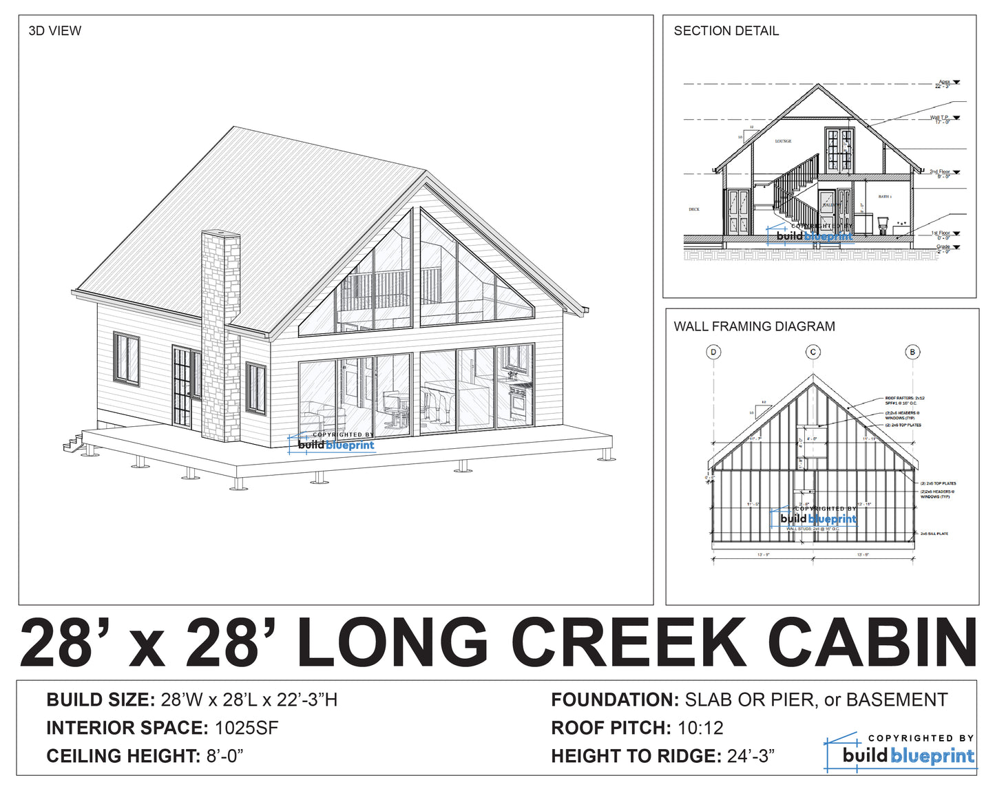 28' x 28' Long Creek Cabin Architectural Plans