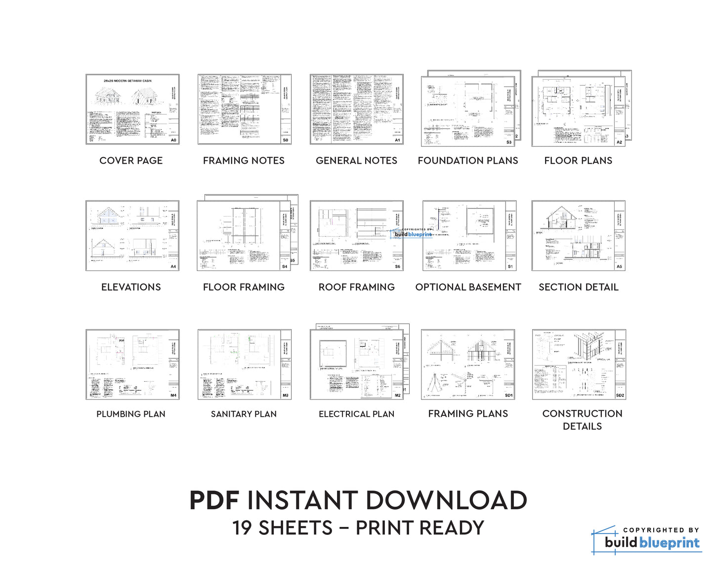 28' x 28' Long Creek Cabin Architectural Plans