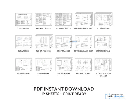 28' x 28' Long Creek Cabin Architectural Plans