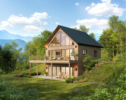 28' x 28' Hilltop Hideout Cabin Architectural Plans