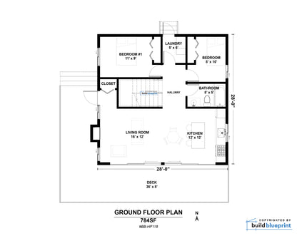 28' x 28' Hilltop Hideout Cabin Architectural Plans