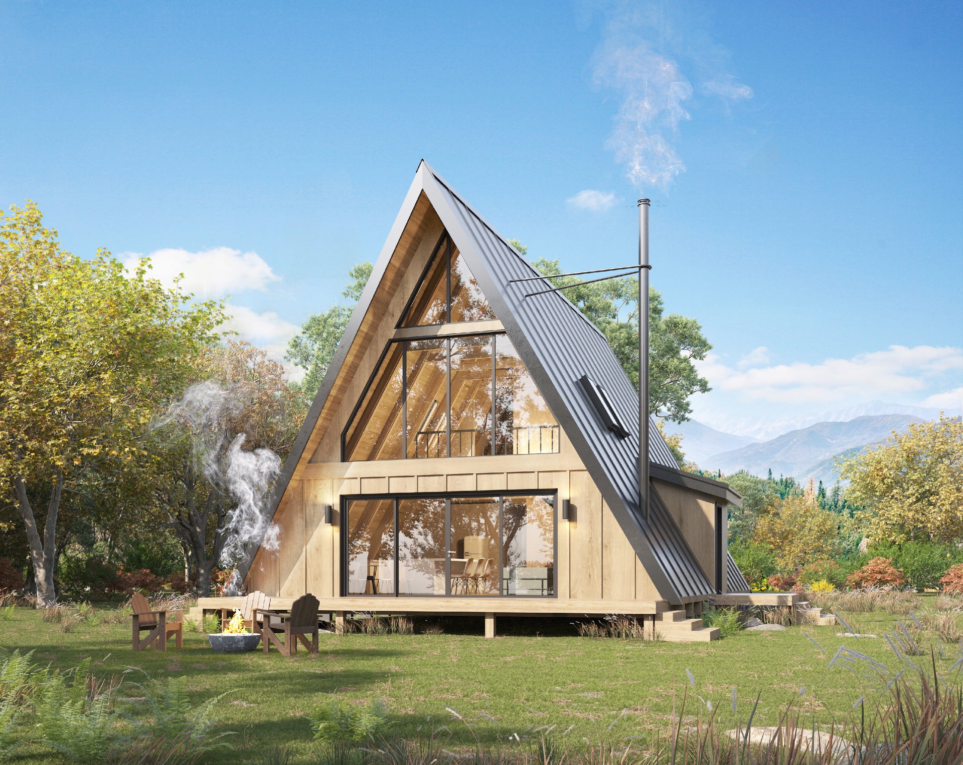 30' x 42' Modern A-Frame Cabin Architectural Plans