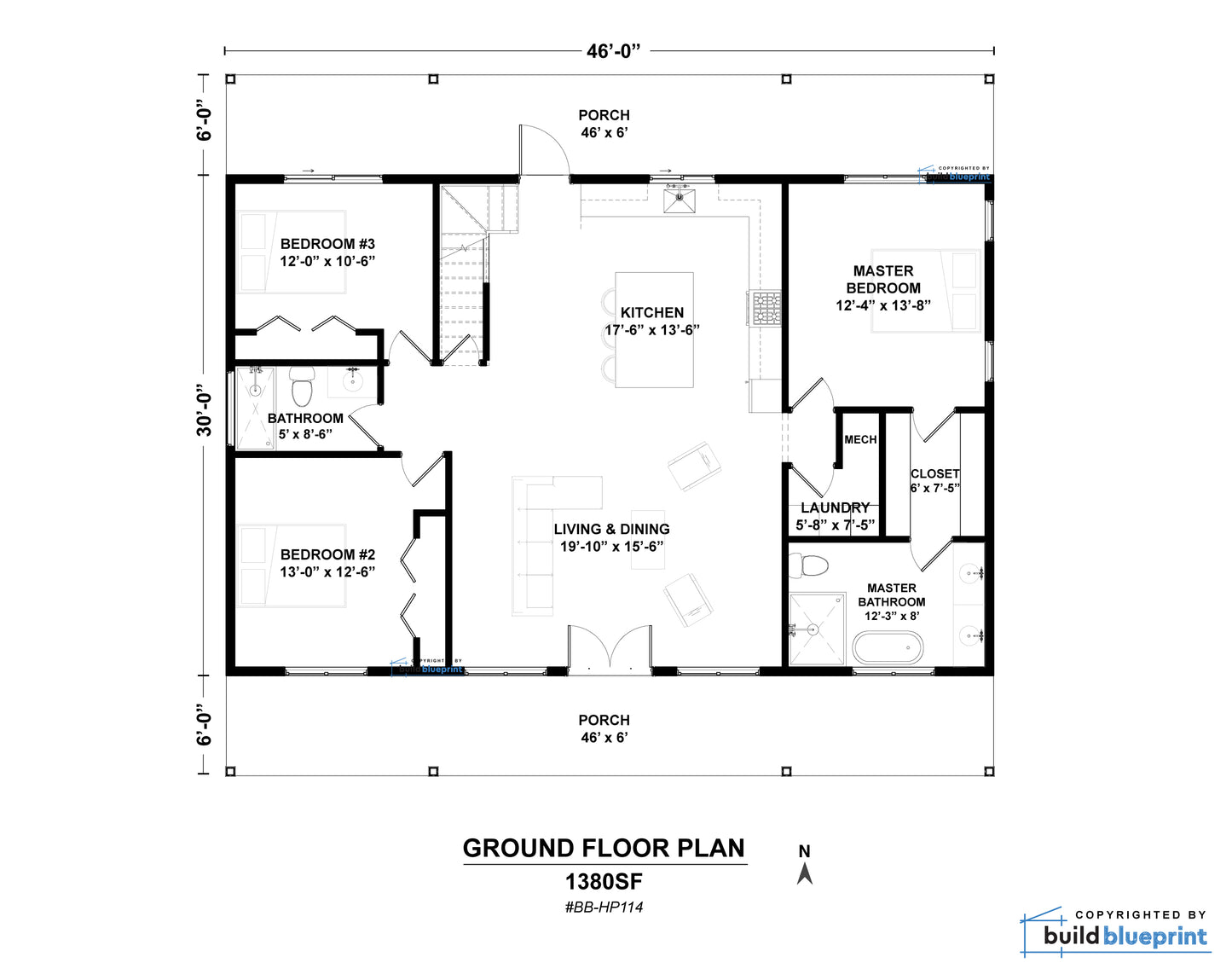 30' x 46' Adirondack Cabin Architectural Plans