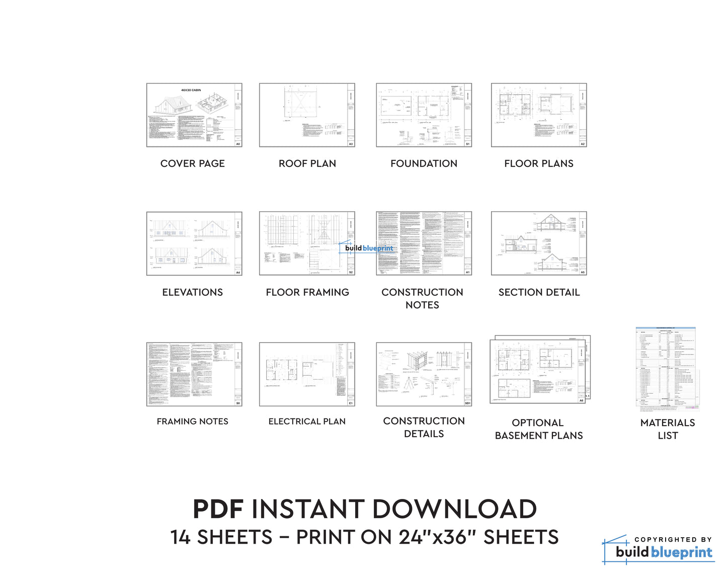 30' x 46' Adirondack Cabin Architectural Plans