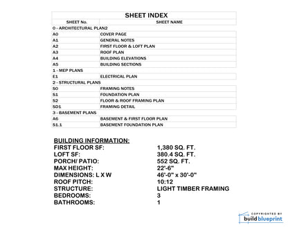 30' x 46' Adirondack Cabin Architectural Plans