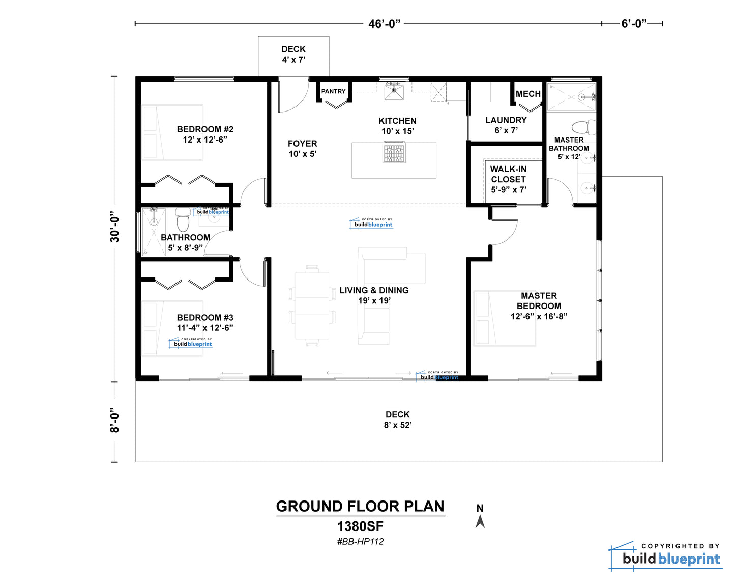 30' x 46' Lean Cottage Architectural Plans