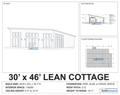 30' x 46' Lean Cottage Architectural Plans