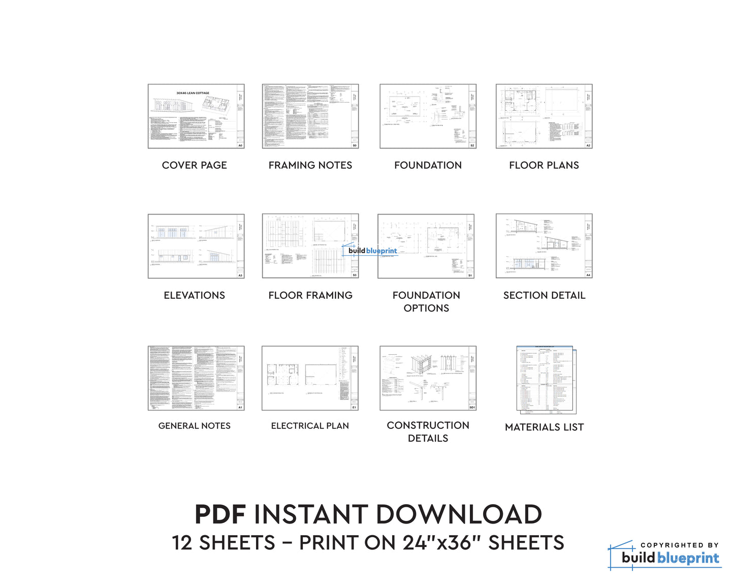 30' x 46' Lean Cottage Architectural Plans