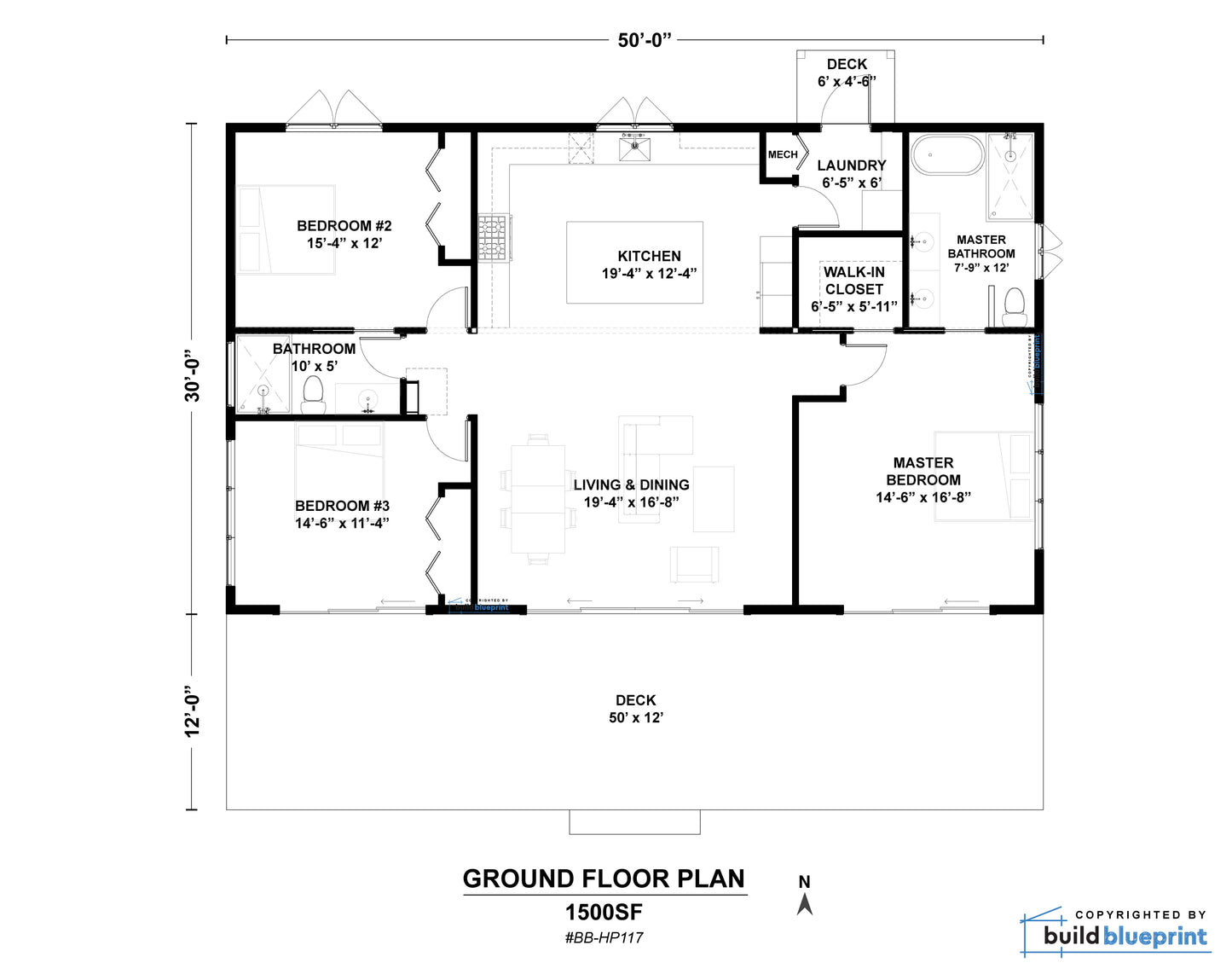30' x 50' Lean Cottage Architectural Plans