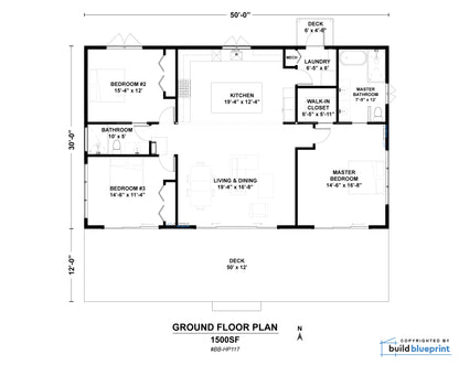 30' x 50' Lean Cottage Architectural Plans