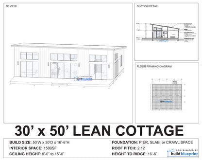 30' x 50' Lean Cottage Architectural Plans