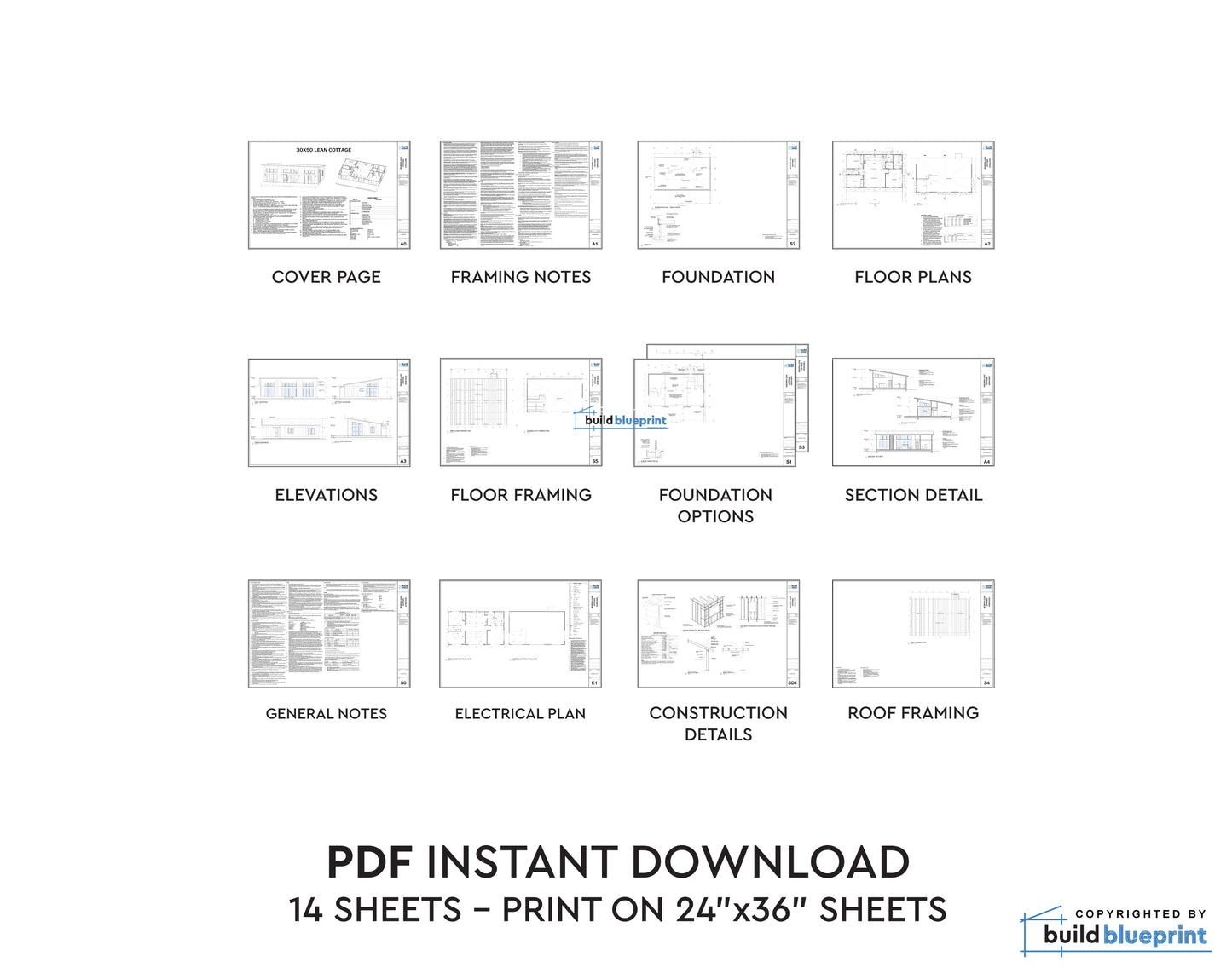 30' x 50' Lean Cottage Architectural Plans