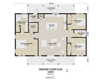 30' x 50' Ranch Farmhouse Architectural Plans