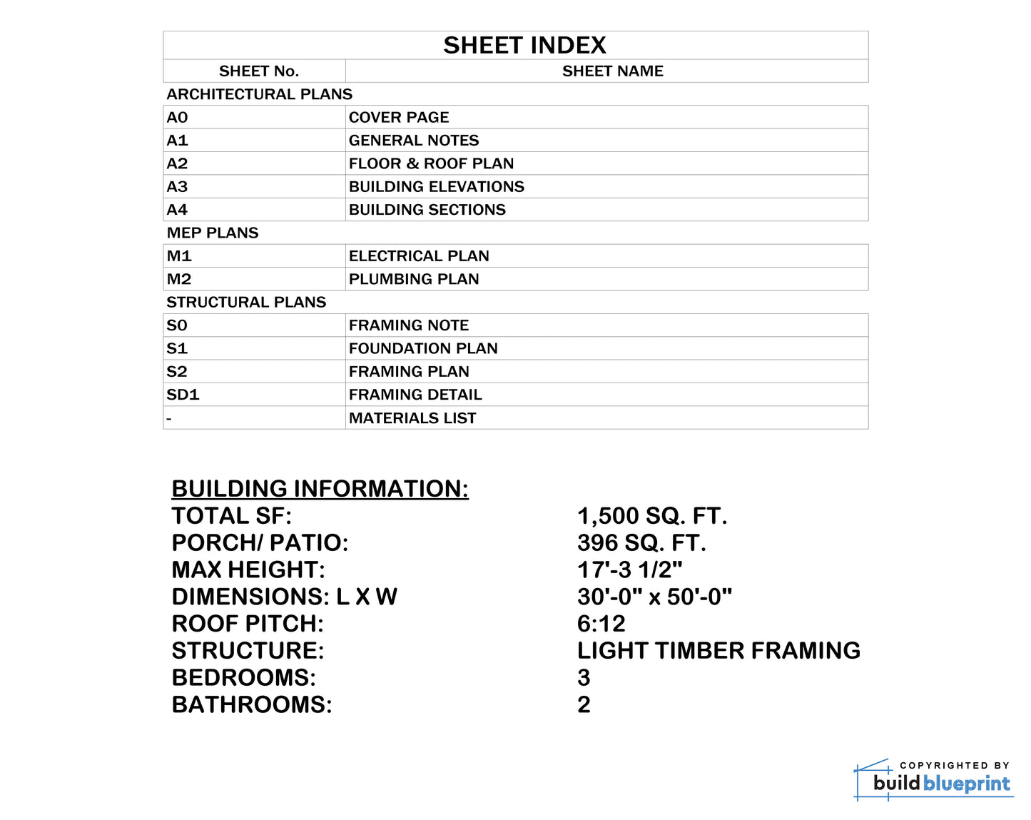 30' x 50' Ranch Farmhouse Architectural Plans